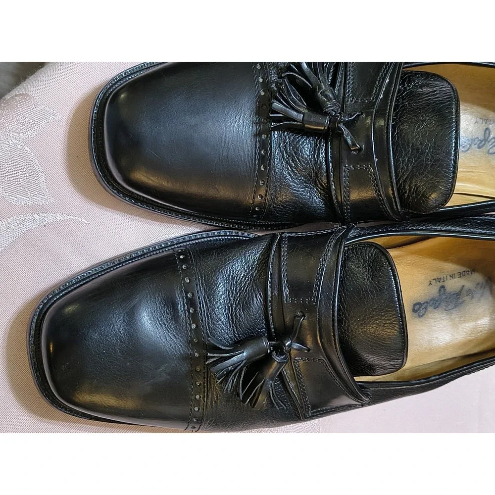Vito Rufolo 11M Made In Italy Men's Black Tassled Loafers Classic Designer EUC